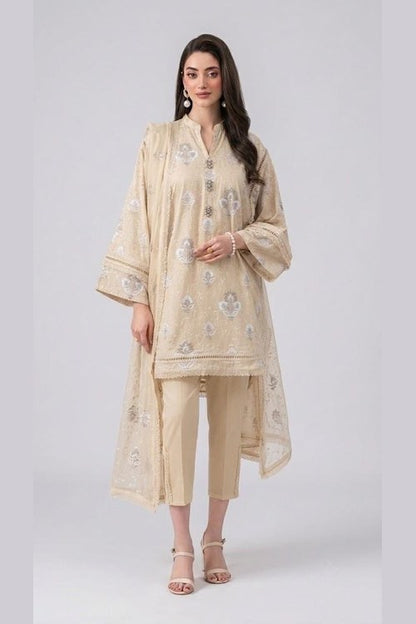 Light Beige Embroidered Lawn 3 Piece - model