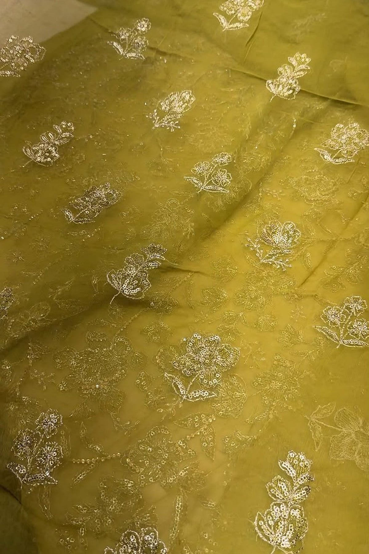 Lime green luxury formal chiffon — hand embellished fabric