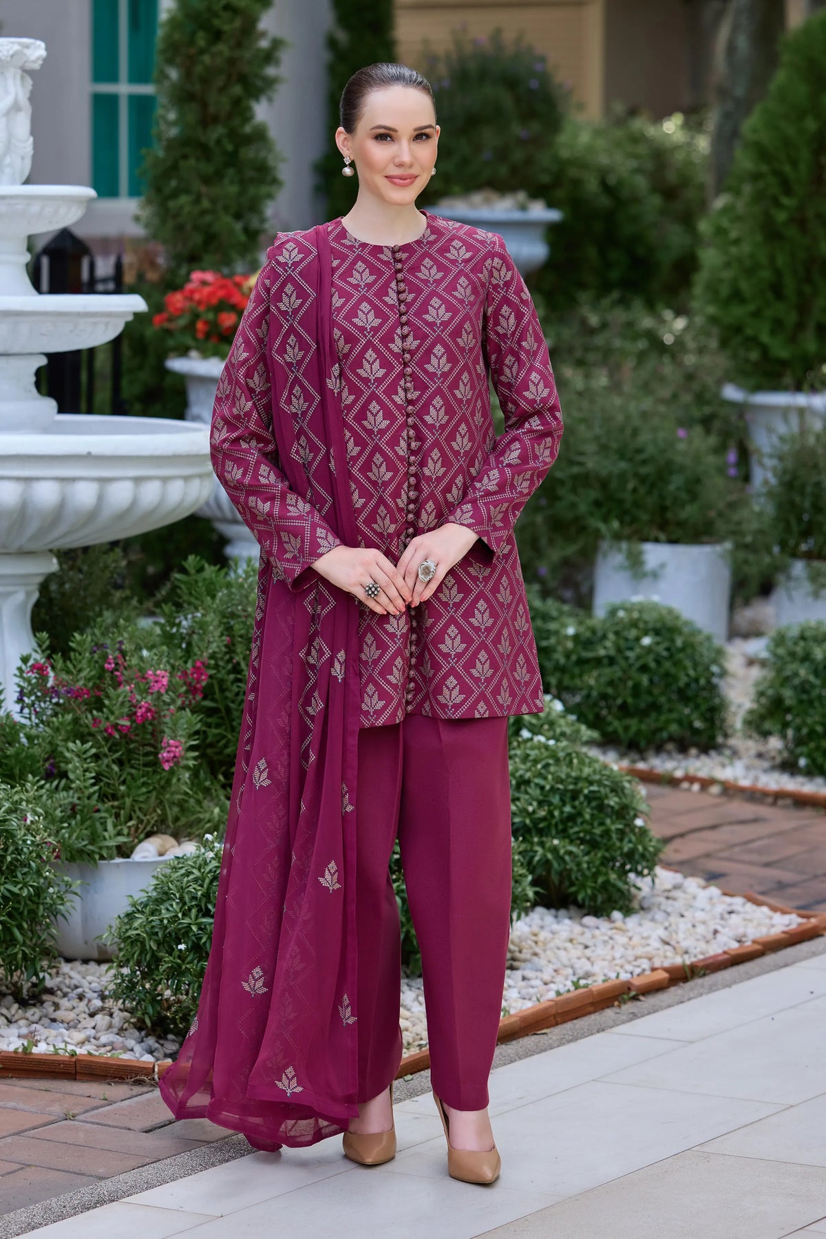 Maroon Embroidered Karandi - unstitched 3-piece suit