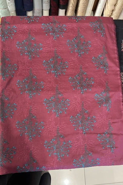 Maroon Embroidered Lawn - fabric closeup