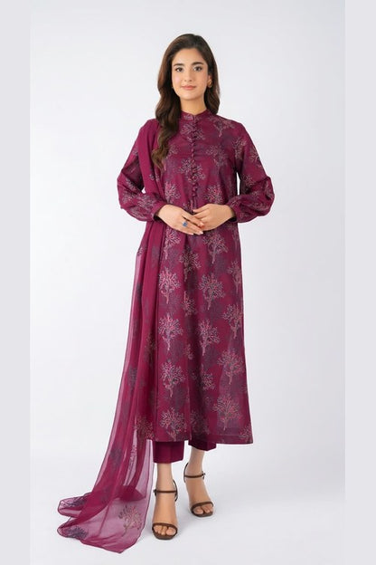 Maroon Embroidered Lawn 3 Piece - model