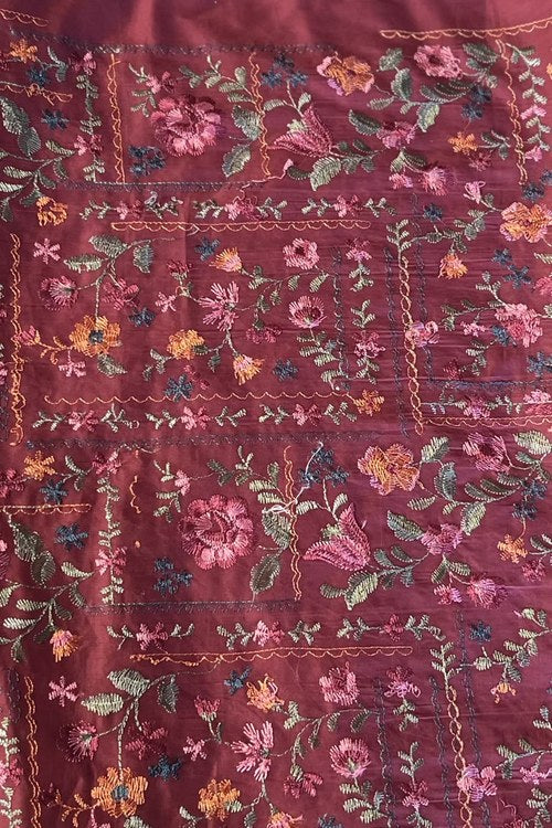 Maroon Embroidered Lawn - fabric closeup