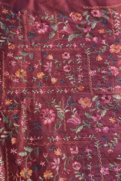 Maroon Embroidered Lawn - fabric closeup