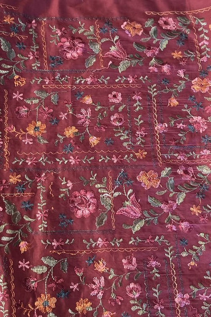 Maroon Embroidered Lawn - fabric closeup