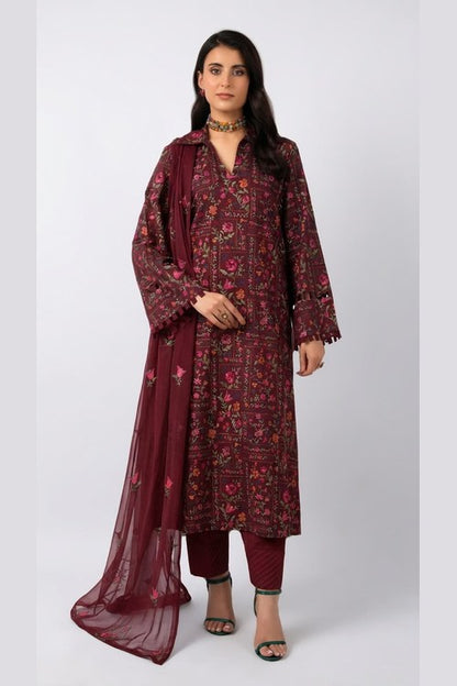 Maroon Embroidered Lawn 3 Piece - model
