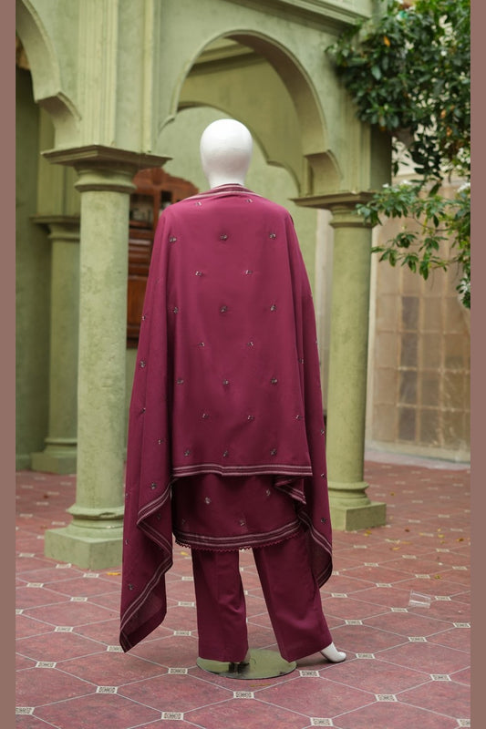 Maroon Karandi Shawl Set - embroidered karandi shawl, ready to carry