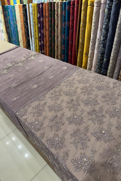Mauve Luxury Formal Chiffon - hand embellished fabric