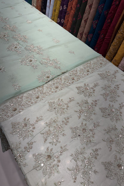 Mint Green Luxury Formal Chiffon - hand embellished fabric
