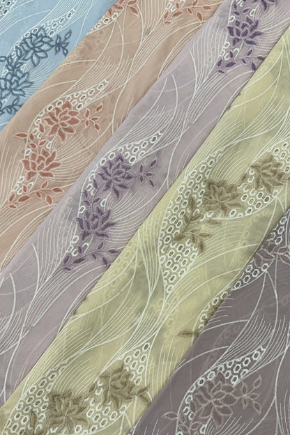 Multi-Colour Chikankari Embroidered – 3 Piece Unstitched, five colourways