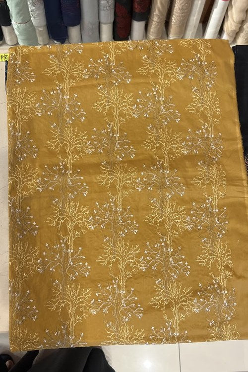Mustard Embroidered Lawn - fabric closeup