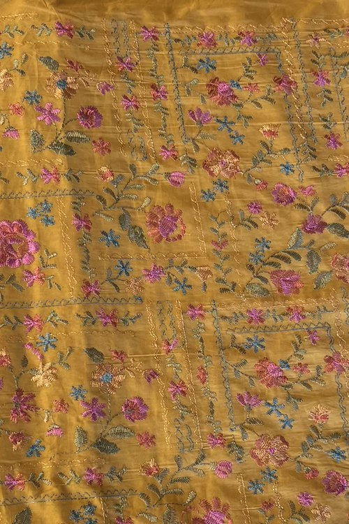 Mustard Embroidered Lawn - fabric closeup