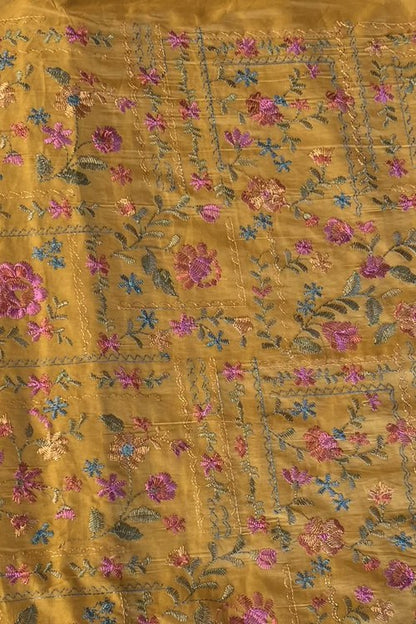 Mustard Embroidered Lawn - fabric closeup