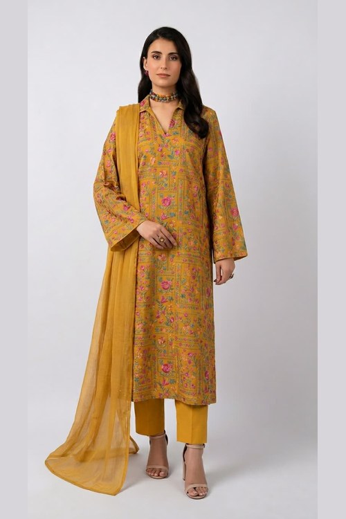 Mustard Embroidered Lawn 3 Piece - model