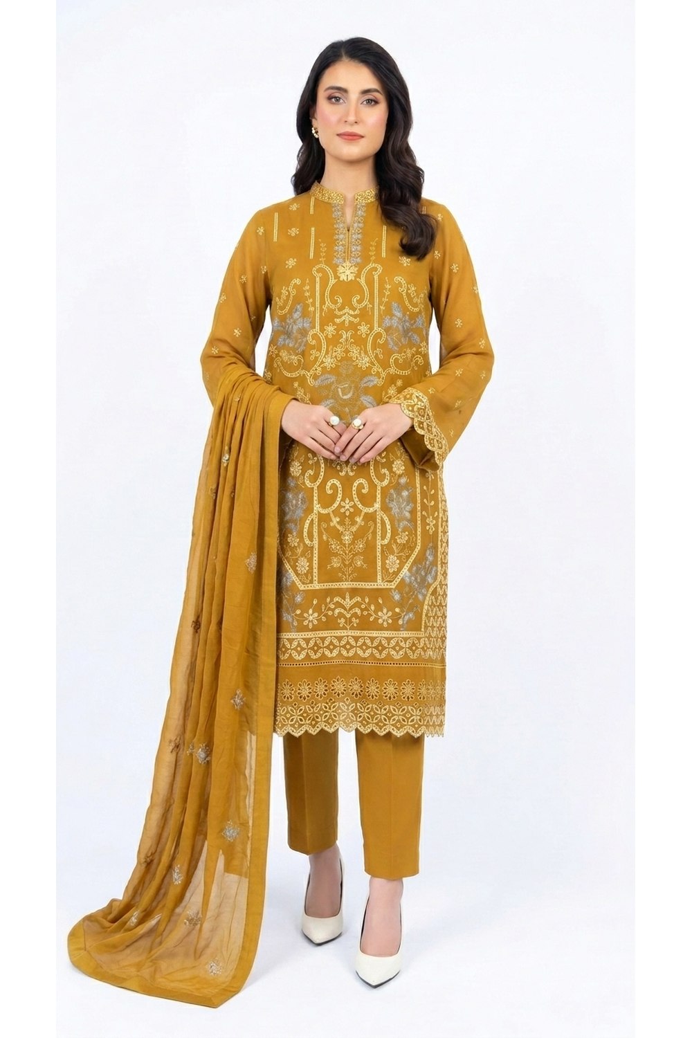 Fabareeze Mustard 3 PC Embroidered Lawn
