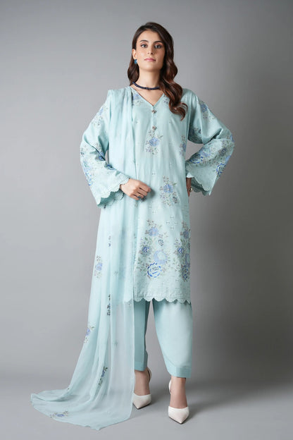 Fabareeze Ice Blue 3 PC Embroidered Karandi