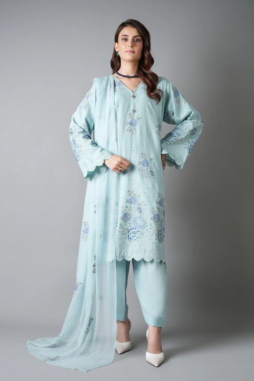 Ice Blue Embroidered Karandi