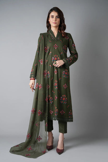 Fabareeze Olive Green 3 PC Embroidered Karandi