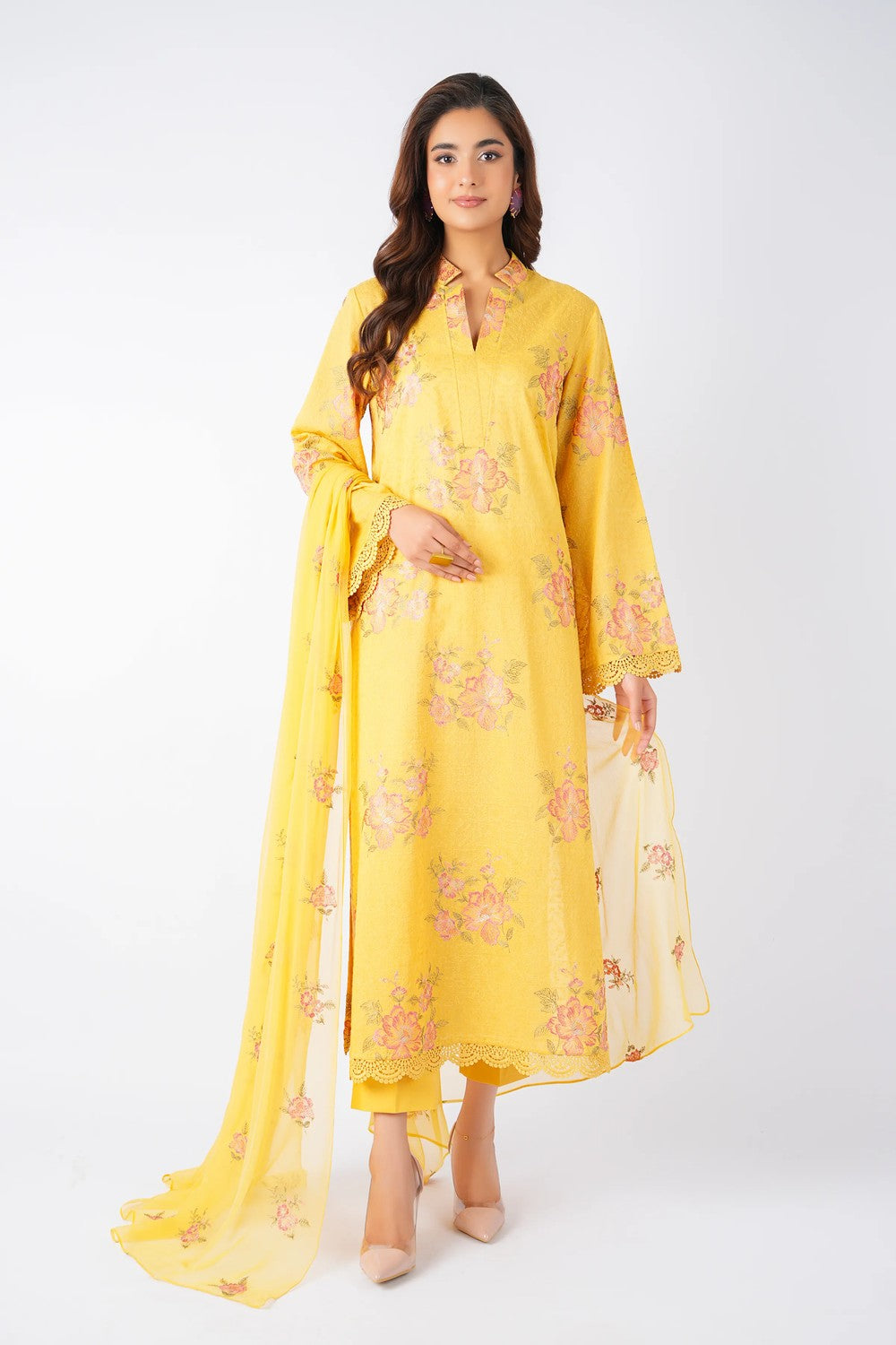 Fabareeze Yellow 3 PC Embroidered Lawn