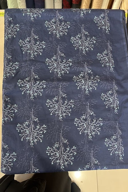 Navy Blue Embroidered Lawn - fabric closeup