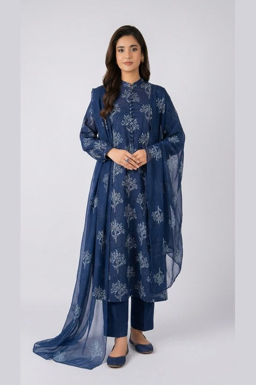 Navy Blue Embroidered Lawn 3 Piece - model
