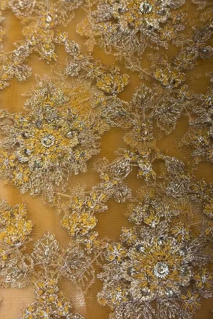 Fabareeze Yellow Fancy Net Hand Embellished