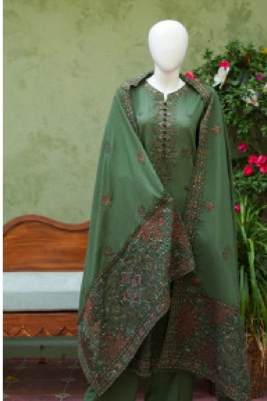 Olive Green Karandi Shawl Set - front
