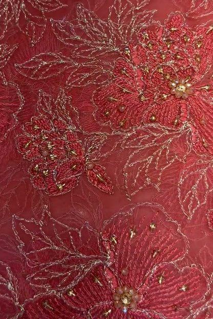 Fabareeze Orange Fancy Chiffon Hand Embellished