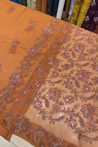 Orange Luxury Formal Chiffon - hand embellished fabric
