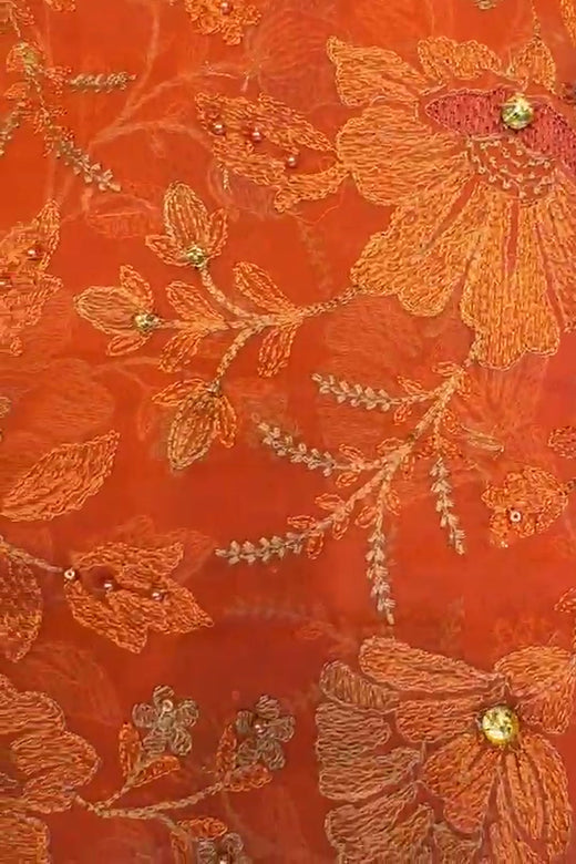 Orange Embroidered Chiffon