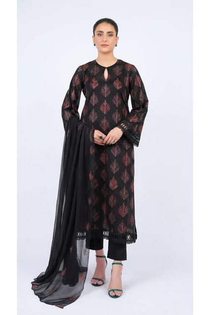 Black embroidered lawn 3-piece - on model
