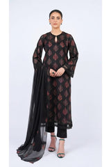 Black embroidered lawn 3-piece - on model