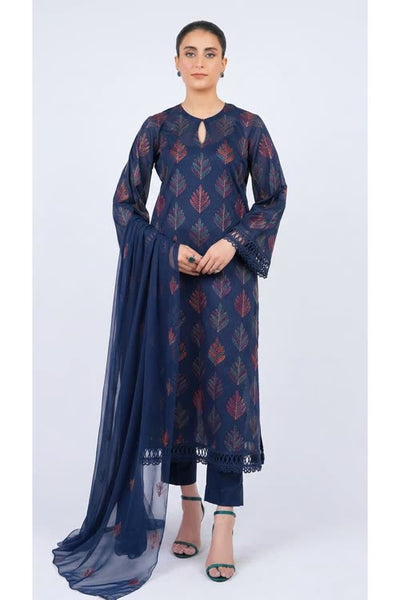 Navy blue embroidered lawn 3-piece - on model