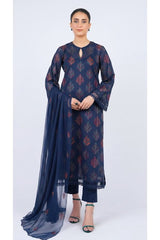 Navy blue embroidered lawn 3-piece - on model