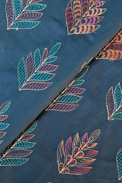 Zinc blue embroidered lawn fabric detail