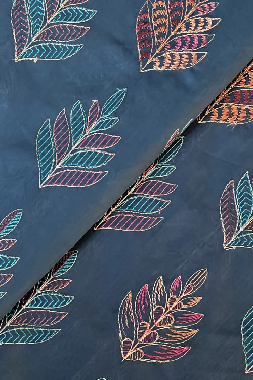 Zinc blue embroidered lawn fabric detail