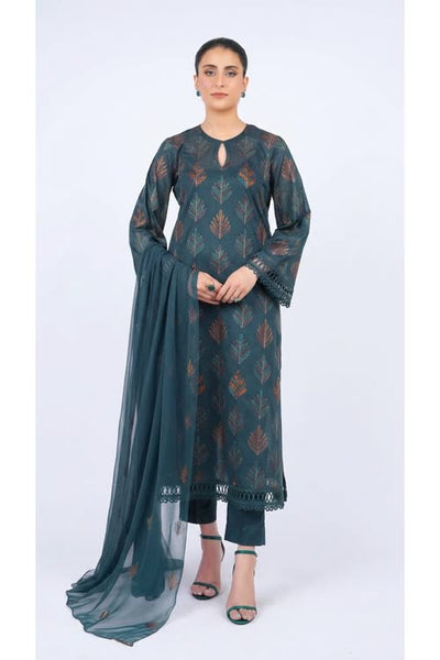 Zinc blue embroidered lawn 3-piece - on model