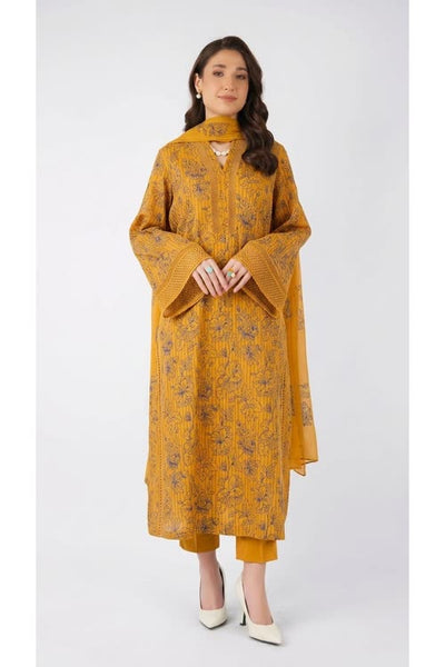 Mustard embroidered lawn 3-piece - on model