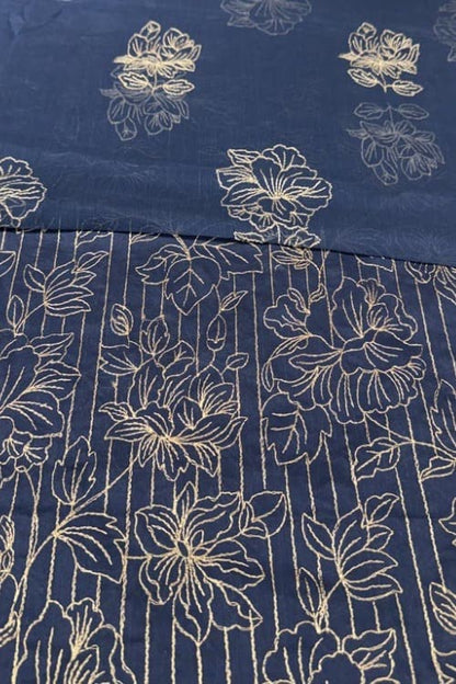 Navy blue embroidered lawn fabric detail
