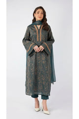 Teal green embroidered lawn 3-piece - on model