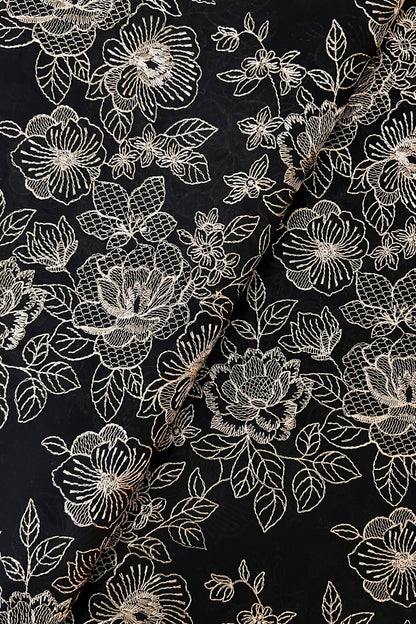 Black embroidered lawn fabric detail