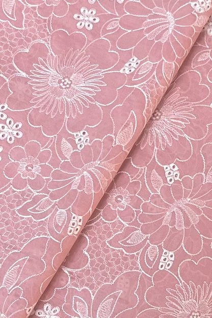 Pink chikankari embroidered fabric detail