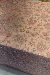 Peach hand-embellished chiffon formal shirt with bead and sequin floral work