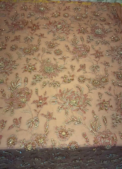 Peach chiffon dupatta with embroidered floral motifs
