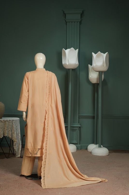 Peach Karandi Shawl Set - full 3-piece embroidered karandi shawl set