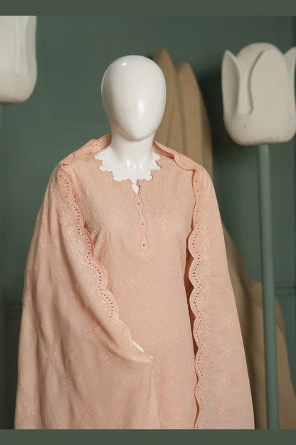 Peach Karandi Shawl Set - embroidery detail