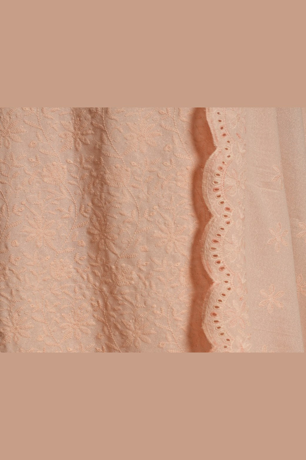 Peach Karandi Shawl Set - embroidery detail