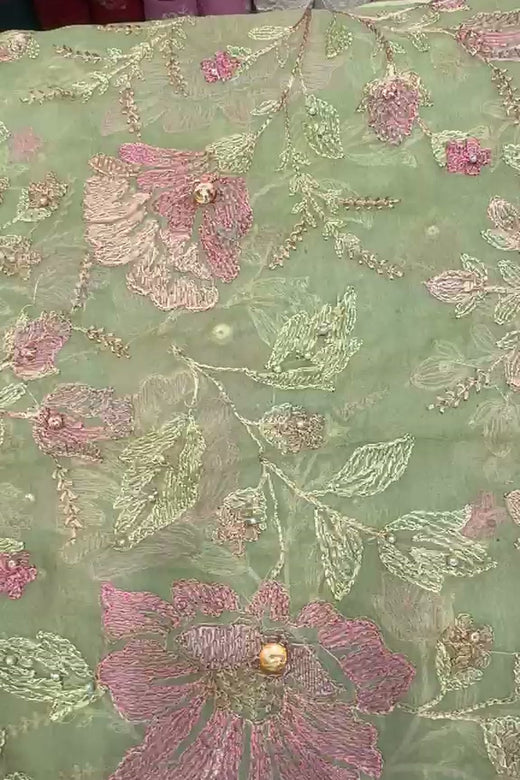 Pista Green Embroidered Chiffon