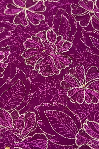 Fabareeze Plum Fancy Net Applique Hand Embellished