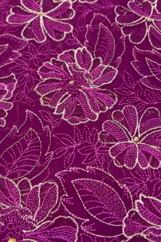 Fabareeze Plum Fancy Net Applique Hand Embellished