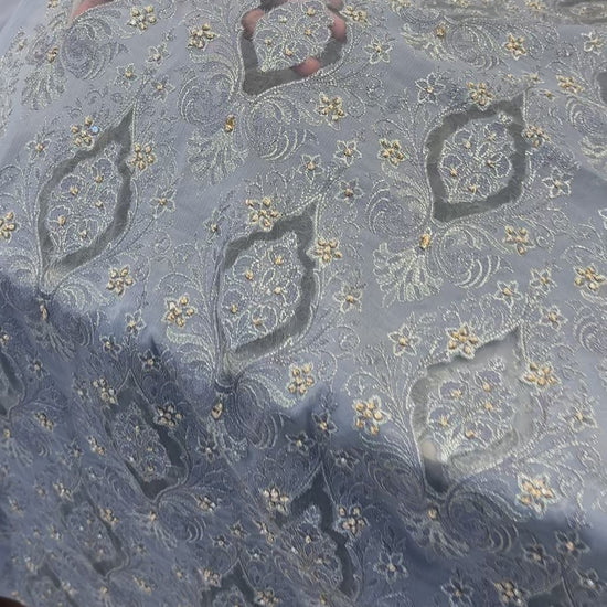 Fabareeze Grey Applique Cutwork Hand Embellished